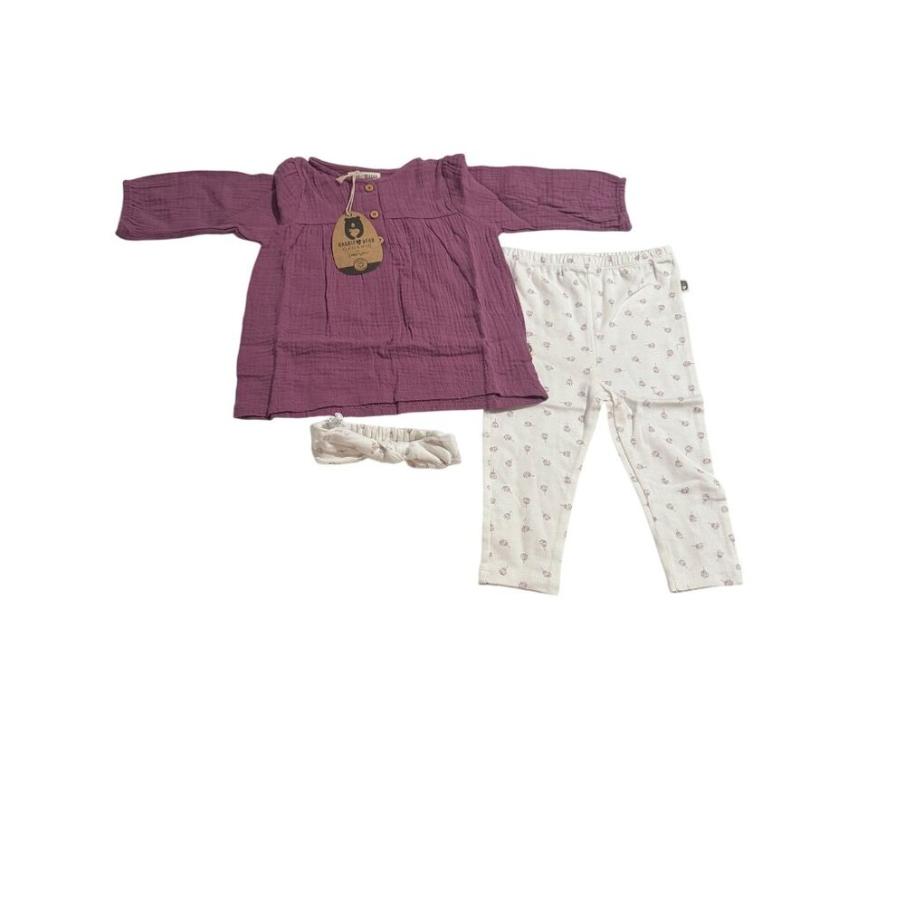 Rabbit & Bear Organic Cotton Baby Outfit Set 18 Months Purple Top White Leggings